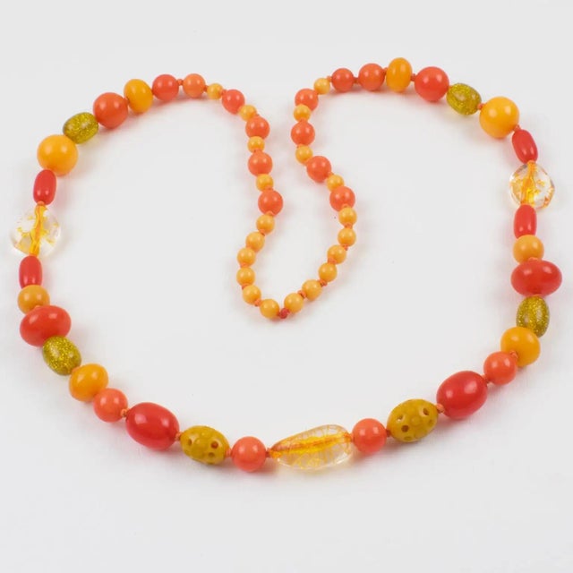 Bakelite and Lucite Long Necklace Sunny Yellow and Orange Colors For Sale - Image 9 of 15