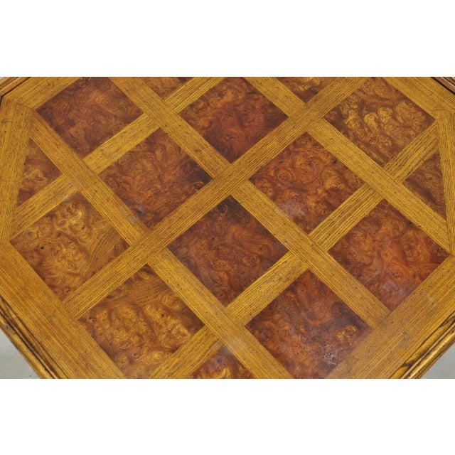 Baker Furniture Company Vintage Baker Barley Twist Oak & Burlwood Parquetry Octagonal Coffee Table For Sale - Image 4 of 17