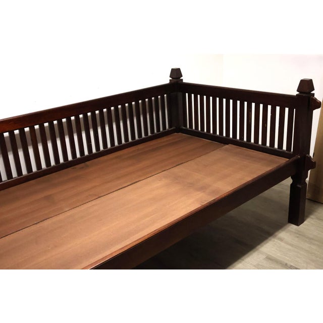 Brown 20th Century Thai Hardwood Daybed With Slatted Gallery, Cushion & Bolsters For Sale - Image 8 of 9