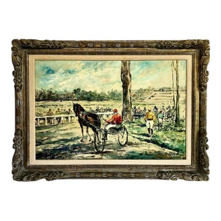 Signed Italian Post Impressionist Painting of Harness Racing by A. Chierichetti For Sale