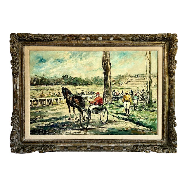 Signed Italian Post Impressionist Painting of Harness Racing by A. Chierichetti For Sale