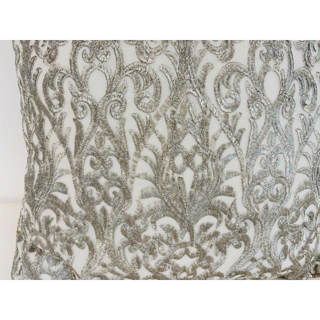 Turkish Ottoman Revival Silver Metallic Embroidered Linen Decorative Pillow For Sale - Image 14 of 16