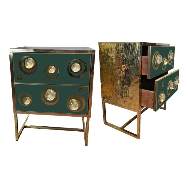 Dark Green and Gold Italian Murano Bedside Tables from Justfurnituress SRL, Set of 2 For Sale
