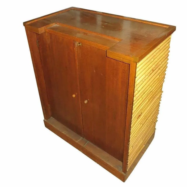 Restored Mirror Front Stacked Rattan Bar & Mahogany Top, 1940 For Sale In Los Angeles - Image 6 of 8