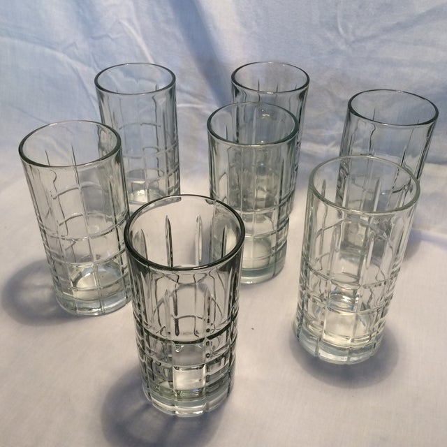 8 Vintage Anchor Hocking Crystal Plaid Highball Glasses Chairish