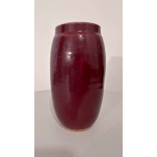 Traditional Antique Ox Blood Stoneware Vase Signed For Sale - Image 3 of 11