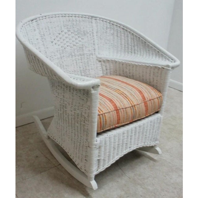 Art Deco Antique Art Deco Wicker Patio Living Room Arm Chair Rocker Rocking Chair For Sale - Image 3 of 13