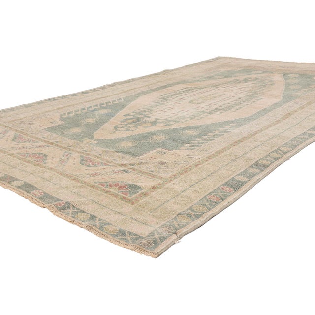 54162 Vintage Turkish Oushak Rug, 05'02 x 09'04. The Anatolian Mirage: A Vintage Turkish Oushak Masterpiece of Arcane...