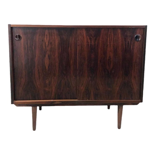 Vintage Danish Mid Century Modern Record Media Cabinet or Credenza in Style of Kai Kristiansen. Uk Import For Sale