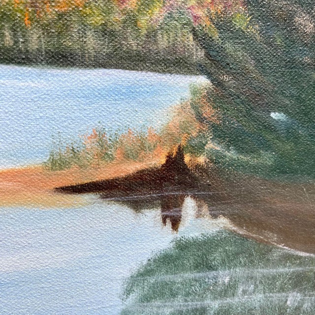 Heavily Framed Original Artisan Oil Painting of Pond in New England For Sale - Image 10 of 12