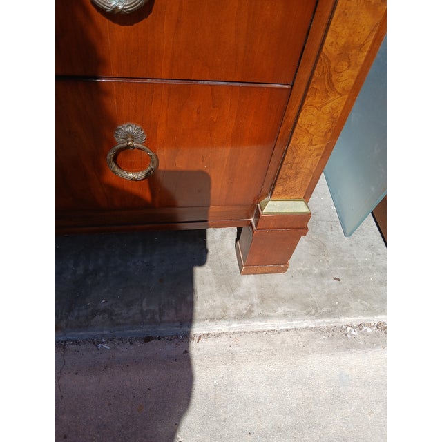 Wood 1960s Baker Furniture Empire Cherry & Burl Wood Highboy Dresser For Sale - Image 7 of 11