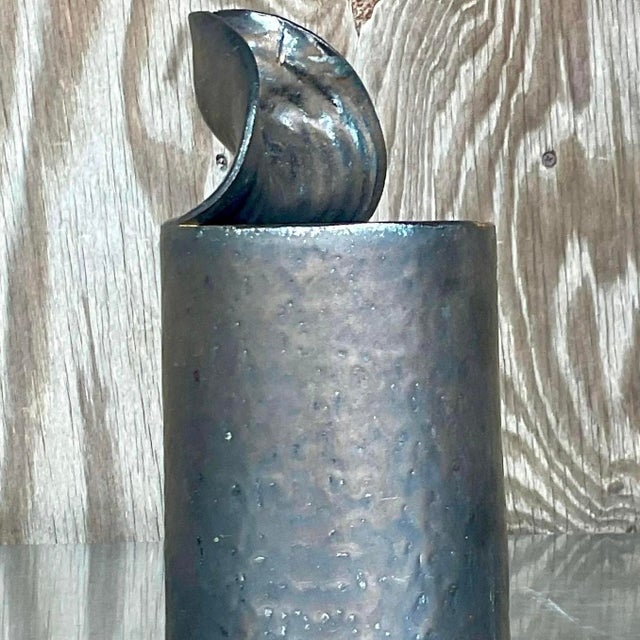 Vintage Brutalist Sculptural Black Studio Pottery Vase For Sale - Image 10 of 13