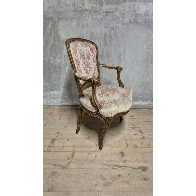 Vintage Louis XV Style Carved Armchair with Floral Upholstery, France, 1740s For Sale - Image 9 of 18