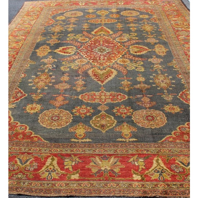 Antique Zeigler Sultanabad Rug With Medallion Design in Blue & Rust Red For Sale - Image 11 of 13