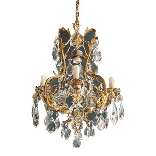 1940s Art Nouveau Lustré Cage Crystal Chandelier For Sale