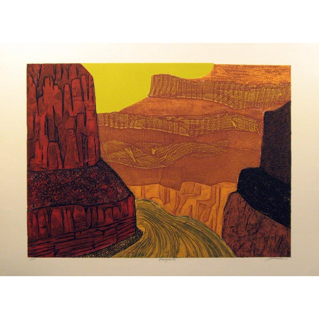 1970s "Ramparts" Western Landscape Collagraph Etching by John Ross Chairish