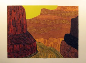 1970s "Ramparts" Western Landscape Collagraph Etching by John Ross