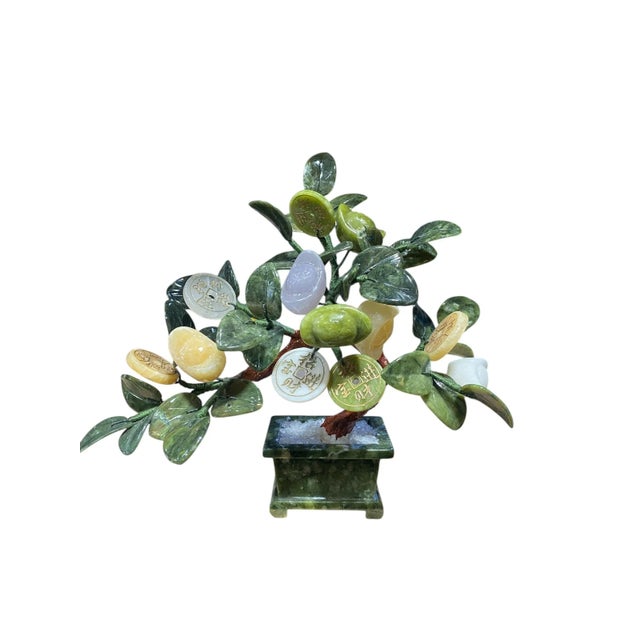 Vintage Carved Jade Color Soap Stone Bonsai Lucky Money Tree 11" H For Sale - Image 9 of 10