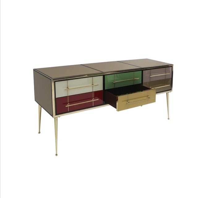 Italian Mid-Century Modern Sideboard in Wood and Colored Glass, 1950s For Sale - Image 4 of 14