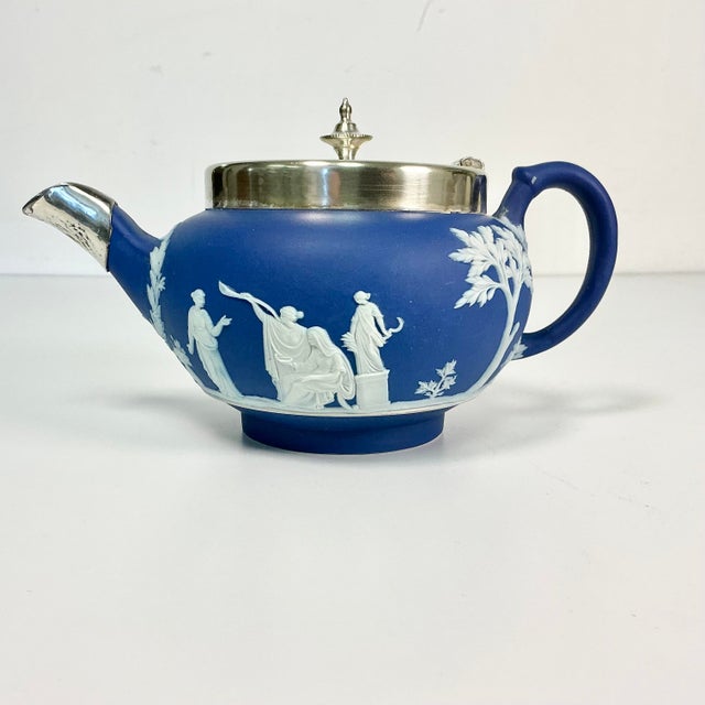 1950s Early 20th C Antique English Chippendale Wedgwood Sterling Silver Hellenic Porcelain Tea Pot For Sale - Image 5 of 16
