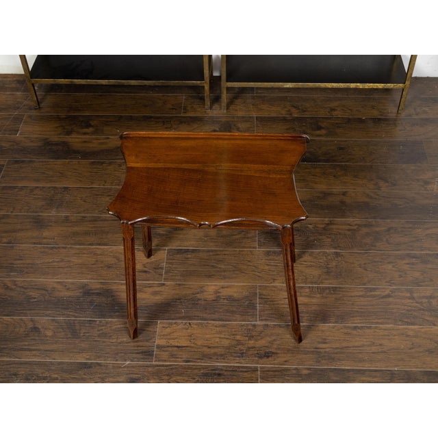 English English Oak Side Table with Lift Top, Carved Serpentine Front and Fluted Legs For Sale - Image 3 of 12