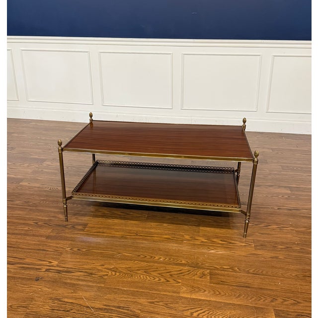 2020s Two Tiered Brass and Wood Cocktail Table by Leighton Hall - Showroom Sample For Sale - Image 5 of 7