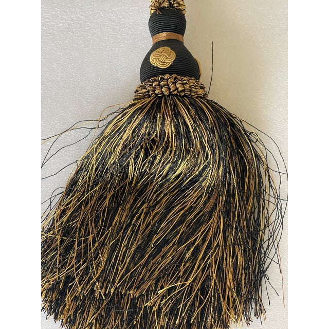 Shabby Chic Two Black and White Tiebacks With Tassels For Sale - Image 3 of 4