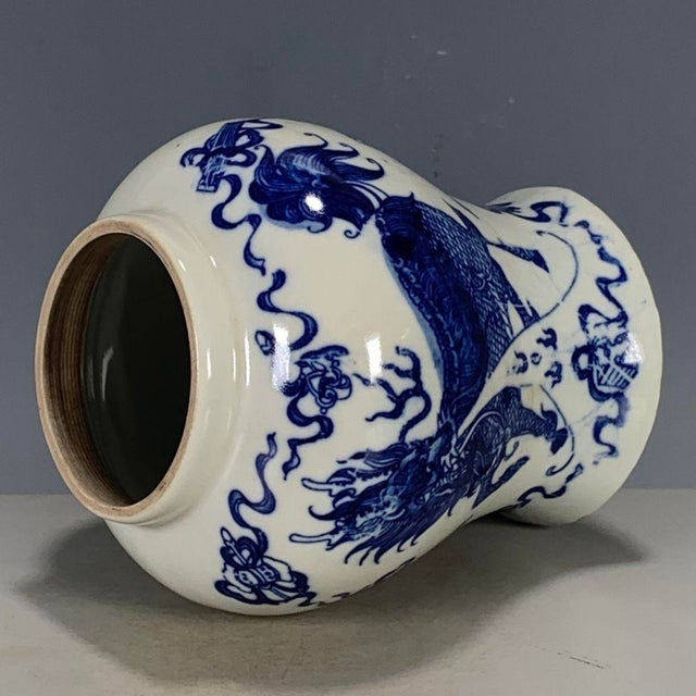 Blue Antique Style Small Ginger Jar With Qilin Motif, 6.5" Tall For Sale - Image 8 of 9