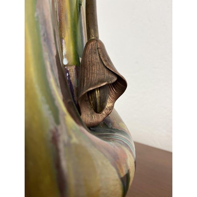 1940s Art Nouveau Ceramic and Metal Vase, 1940s For Sale - Image 5 of 9