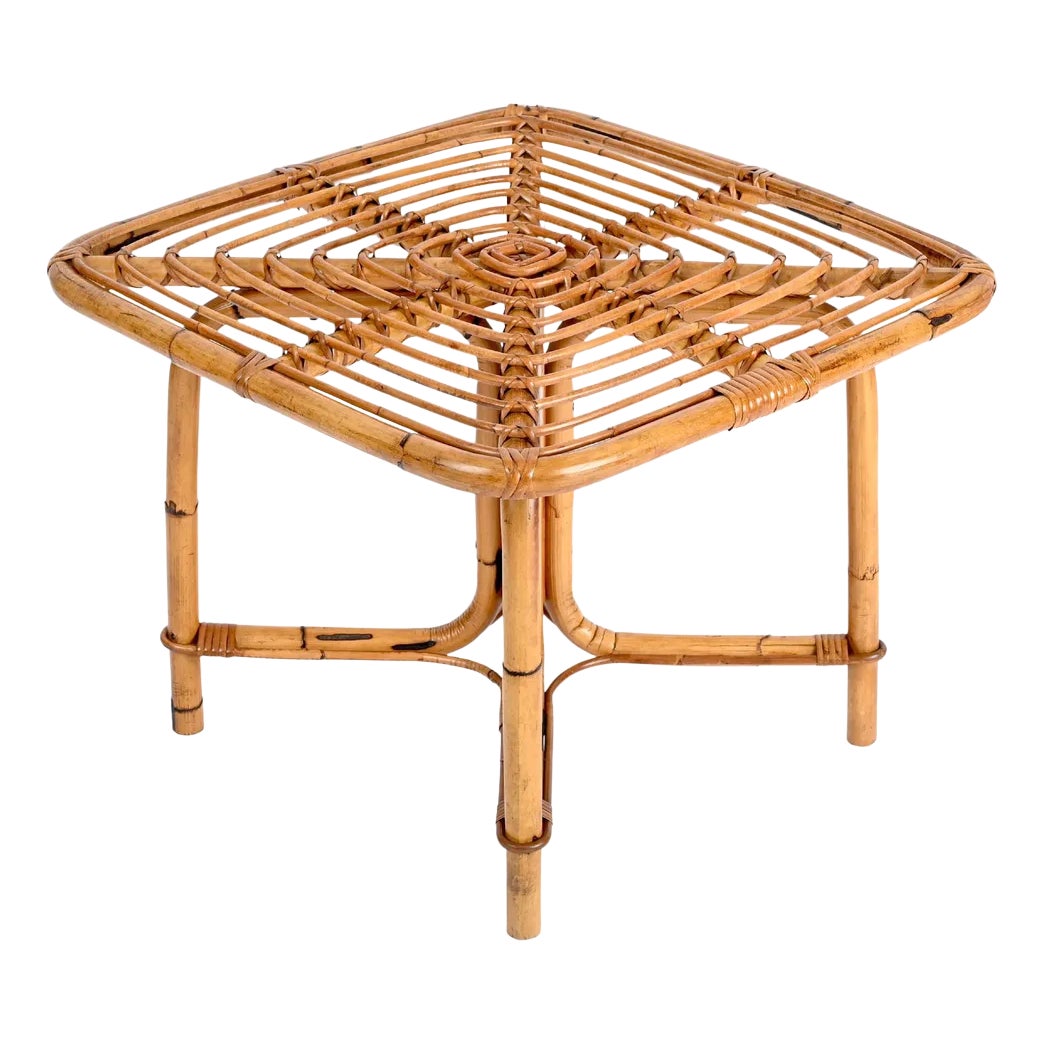 French Riviera Square Coffee Table in Rattan and Bamboo attributed to ...
