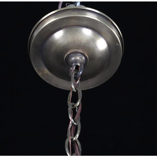 Metal Restored Art Deco Stepped Milk Glass Hanging Pendant Light For Sale - Image 7 of 8