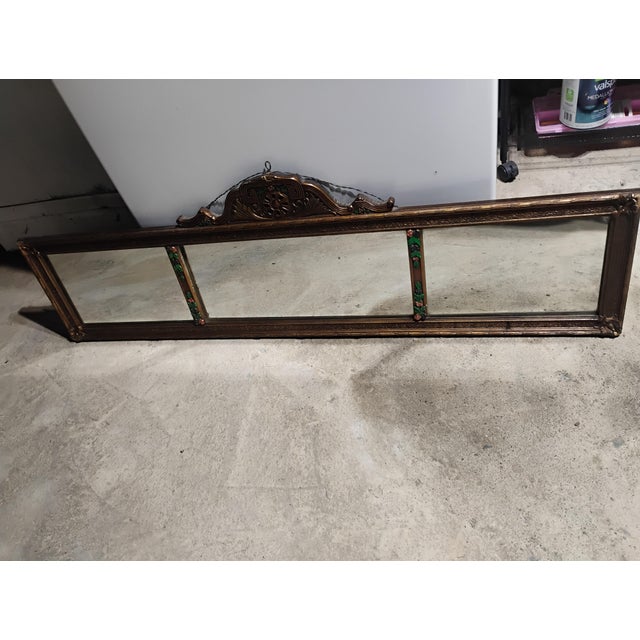 Antique 1920s Colonial Revival 3-Panel Etched Glass Wall Mirror, Carved Wood Frame, For Sale - Image 10 of 10