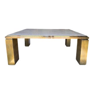 1970s French Modern Brass and Travertine Dining Table For Sale