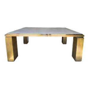 1970s French Modern Brass and Travertine Dining Table