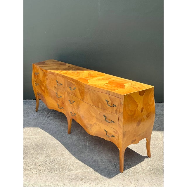 Chocolate Vintage Italian Burl Olive Wood Long Dresser For Sale - Image 8 of 12