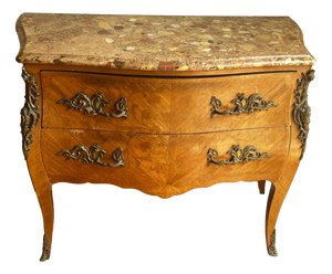 Louis XV Style Marquetry Bombé Commode with Marble Top, 1800s