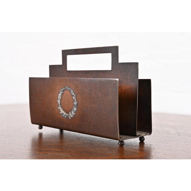 A gorgeous antique Arts & Crafts or Art Deco period sterling silver on bronze desk letter holder rack By Heintz Art Metal...