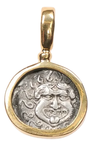 Antique A Silver Drachm Trimmed W 22k Gold and Fixed Bale