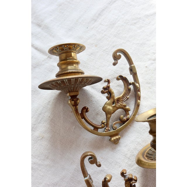 Vintage Brass Wall Candlesticks, 1980s, Set of 2 For Sale - Image 3 of 6