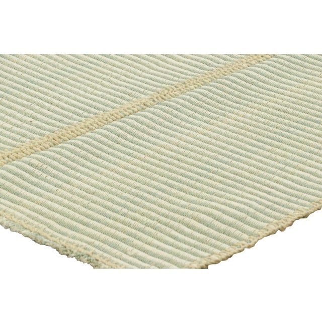 Contemporary Rug & Kilim’s Contemporary Kilim in Blue and Ivory White Textural Stripes For Sale - Image 3 of 7
