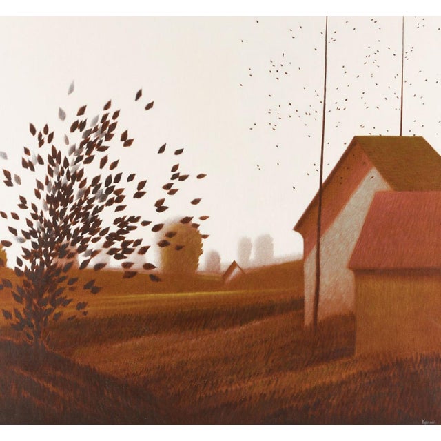 Modern Early 20th Century Large Robert Kipniss Oil Landscape, Sheds & Trees For Sale - Image 3 of 7