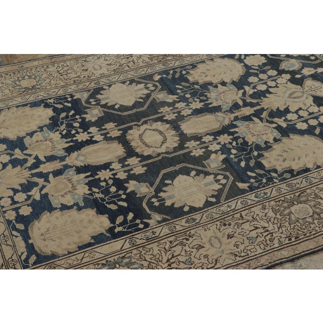 Rug & Kilim Antique Persian Malayer Rug in Blue and Beige With Floral Pattern - Rug & Kilim For Sale - Image 4 of 7