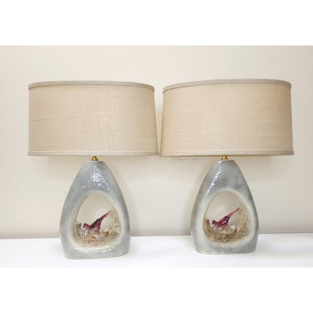 Vintage Red Robin Porcelain Lamps With Shades a Pair Chairish