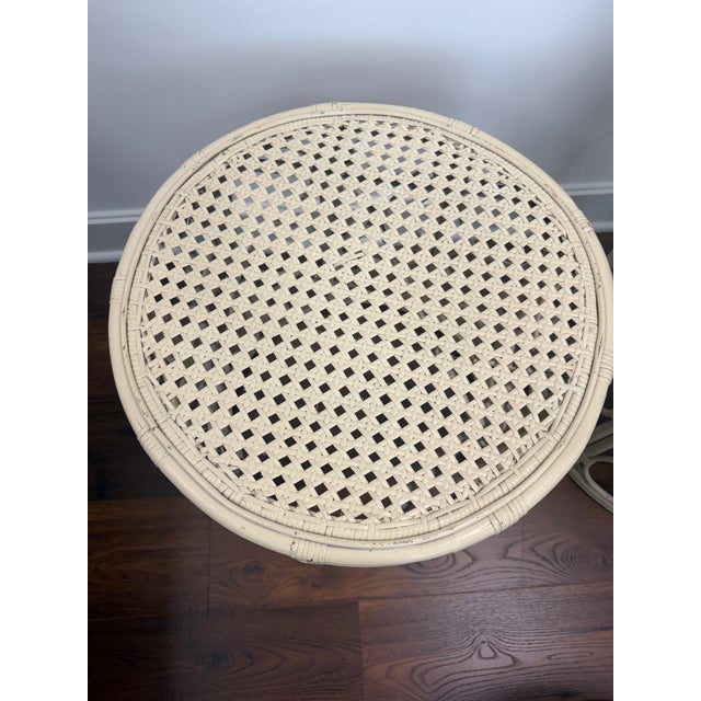 Set of 4 Vintage Rattan and Cane Accent Tables. 2 large and 2 small tables. The small nest into the larger tables. In...