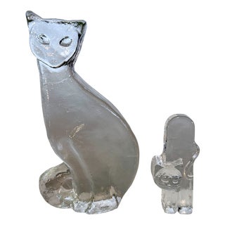 Large Glass Cat Figurines by Bertil Vallien for Kosta Boda, Sweden, 1970s, Set of 2 For Sale