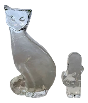 Large Glass Cat Figurines by Bertil Vallien for Kosta Boda, Sweden, 1970s, Set of 2
