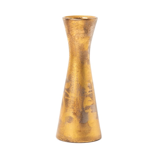 Beautiful hand painted ceramic bud vase from the "More Gold" collection by Mid Century California icon Sascha Brastoff....