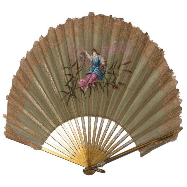 Antique Italian Gilded Silk Fan with Embroidery, 18th Century For Sale - Image 5 of 5