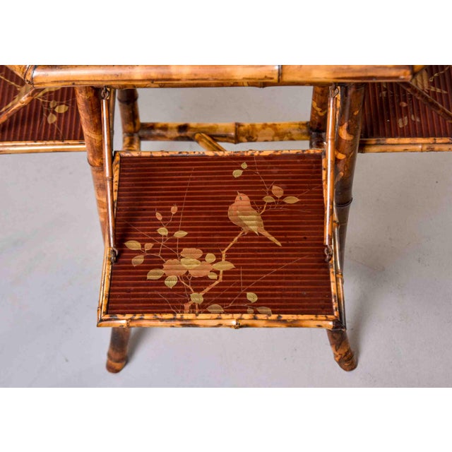 Victorian English Tiger Bamboo Chinoiserie Book Table With Folding Shelves For Sale - Image 13 of 13
