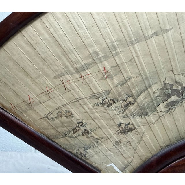 Antique Early 1800's Chinese Qing Dynasty Hand Painted Hand Fan Carved Wood Base For Sale - Image 15 of 18